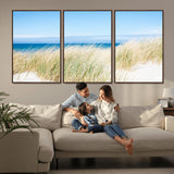96913-MGV-FC-60X30-3P_Walnut-Coastal Dunes Wall Art – Serene Beach Grass and Blue Ocean Canvas Print, Relaxing Seaside Nature Decor for Living Room, Bedroom or
