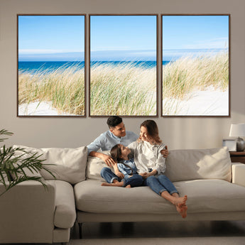 96913-MGV-FC-60X30-3P_Walnut-Coastal Dunes Wall Art – Serene Beach Grass and Blue Ocean Canvas Print, Relaxing Seaside Nature Decor for Living Room, Bedroom or