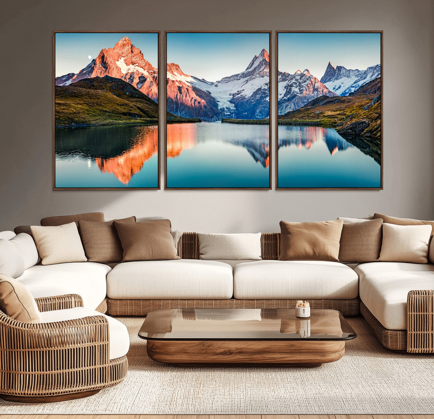 88453-MGV-CV-36X24-Mountain Lake Wall Art – Snow-Capped Peaks Reflected in Alpine Water Canvas Print, Nature Landscape Wall Decor for Living Room or