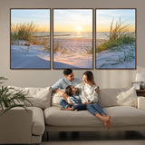 48907-MGV-FC-60X30-3P_Walnut-Beach Sunset Wall Art – Coastal Sand Dunes and Ocean View Canvas Print, Serene Seaside Landscape Painting for Living Room, Bedroom