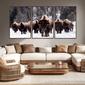 66871-MGV-CV-36X24-Bison Herd Wall Art – Wildlife Buffalo Canvas Print, Rustic Western Nature Photography Decor for Living Room, Office, Cabin, or
