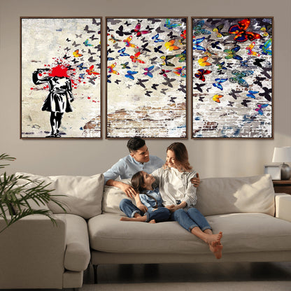 88654-MGV-FC-60X30-3P_Walnut-Butterfly Explosion Graffiti Wall Art – Street Art Canvas Print, Colorful Butterfly Spray Mural, Modern Abstract Urban Wall Decor