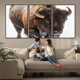 65605-MGV-FC-60X30-3P_Walnut-Snow Bison Wall Art – Close Up Buffalo Canvas Print, Rustic Western Wildlife Photography, Farmhouse Cabin Lodge Decor for Living