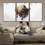 19889-MGV-FC-60X30-3P_Walnut-Snow Bison Wall Art – Majestic Buffalo Winter Landscape Canvas Print, Rustic Wildlife Photography Decor for Cabin, Lodge, Living