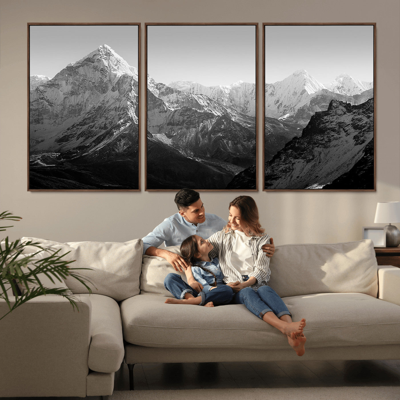 10775-MGV-FC-60X30-3P_Walnut-Snow Capped Mountain Wall Art – Black and White Canvas Print of Majestic Peaks, Nature Landscape Photography for Office, Bedroom,