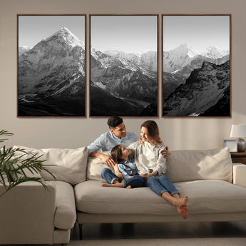 10775-MGV-FC-60X30-3P_Walnut-Snow Capped Mountain Wall Art – Black and White Canvas Print of Majestic Peaks, Nature Landscape Photography for Office, Bedroom,