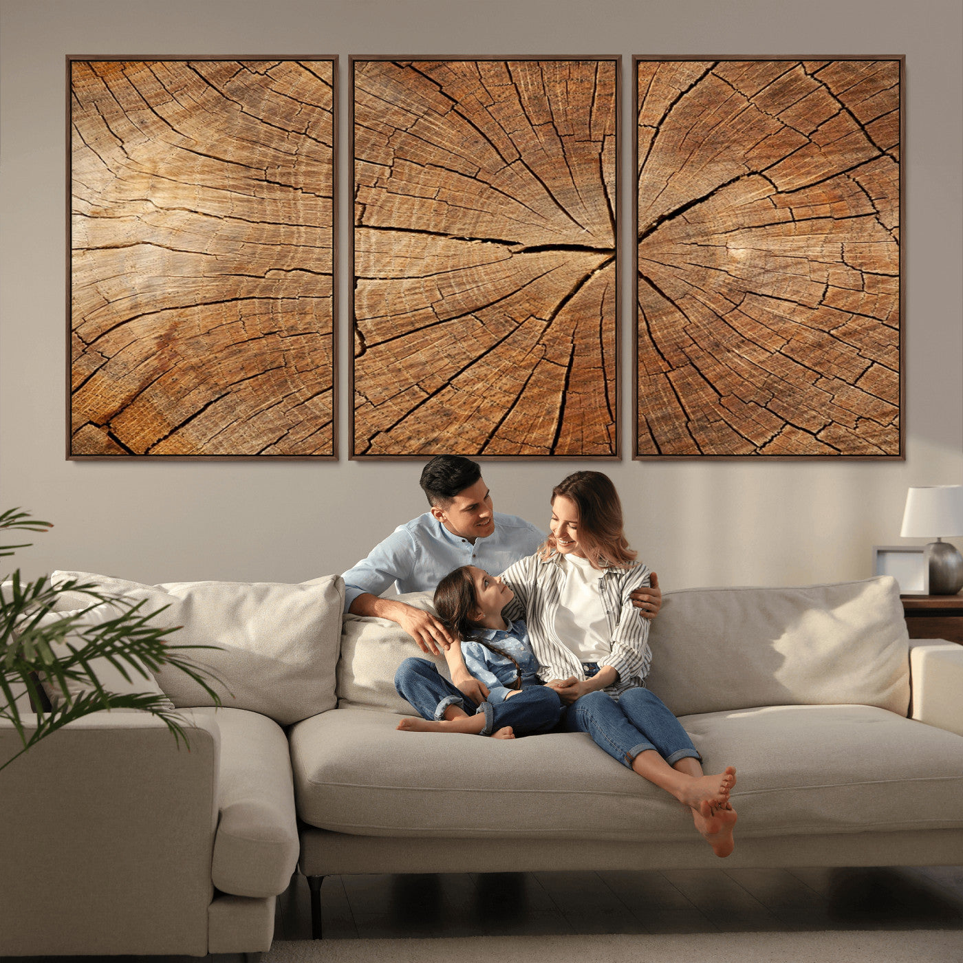 61710-MGV-FC-60X30-3P_Walnut-Tree Rings Wall Art – Rustic Wood Grain Canvas Print of Tree Trunk Cross Section, Nature Inspired Decor for Cabin, Office, Living