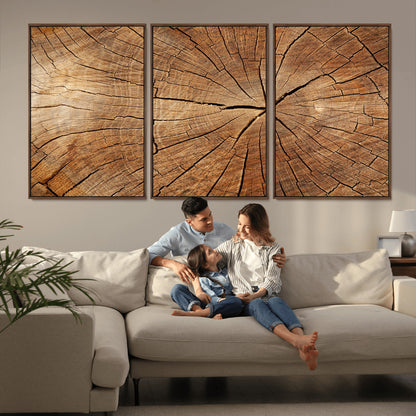61710-MGV-FC-60X30-3P_Walnut-Tree Rings Wall Art – Rustic Wood Grain Canvas Print of Tree Trunk Cross Section, Nature Inspired Decor for Cabin, Office, Living