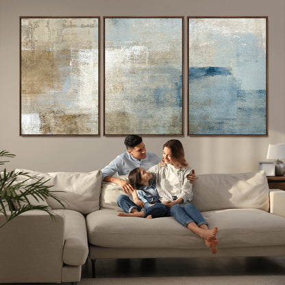 38126-MGV-FC-60X30-3P_Walnut-Neutral Abstract Wall Art – Modern Beige and Blue Canvas Print and Minimalist Textured Painting for Living Room, Bedroom or Office