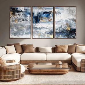 59716-MGV-CV-36X24-Abstract Blue and Gold Wall Art – Modern Textured Canvas Print, Contemporary Painting for Living Room, Bedroom, or Office Decor