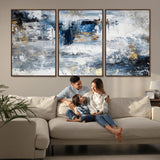 59716-MGV-FC-60X30-3P_Walnut-Abstract Blue and Gold Wall Art – Modern Textured Canvas Print, Contemporary Painting for Living Room, Bedroom, or Office Decor