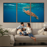 91440-MGV-FC-60X30-3P_Walnut-Sea Turtle Wall Art – Ocean Turtle Canvas Print, Underwater Marine Life Decor for Living Room, Office, Beach House or Bathroom