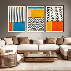 85253-MGV-CV-36X24-Abstract Geometric Wall Art – Modern Minimalist Shapes Canvas Print, Colorful Contemporary Decor for Living Room or Office