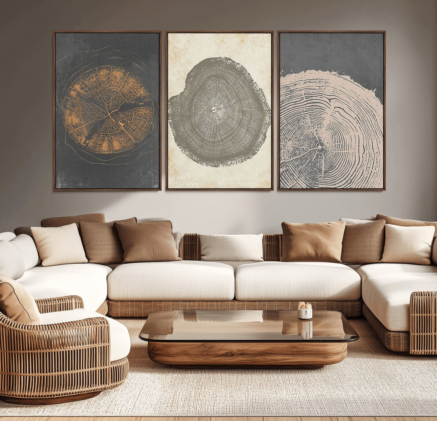 80725-MGV-CV-36X24-Wood Tree Rings Wall Art Canvas Print, Framed Tree Rings Art Picture Print, Abstract Tree Rings Perfect Modern Boho Decor Artwork