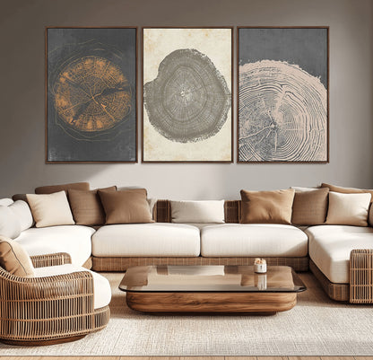 80725-MGV-CV-36X24-Wood Tree Rings Wall Art Canvas Print, Framed Tree Rings Art Picture Print, Abstract Tree Rings Perfect Modern Boho Decor Artwork
