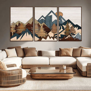 67950-MGV-CV-36X24-Modern Wood Wall Art Canvas Print, Framed Mountain Range Art Picture Print, Wood Mountain Range Perfect Rustic Decor Artwork