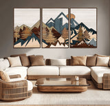 67950-MGV-CV-36X24-Modern Wood Wall Art Canvas Print, Framed Mountain Range Art Picture Print, Wood Mountain Range Perfect Rustic Decor Artwork