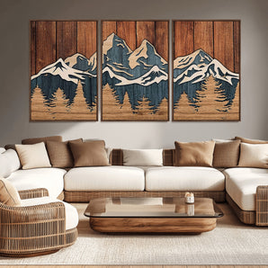 41330-MGV-CV-36X24-Rustic Mountain Wall Art – Wooden Nature Scene with Trees and Peaks, Handmade 3D Layered Decor for Living Room, Cabin or Office