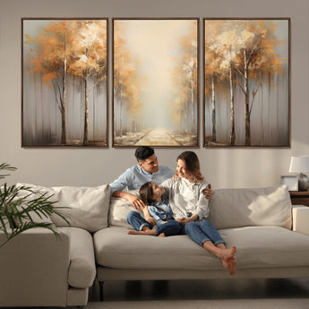 95004-MGV-CV-36X24-Autumn Forest Path Wall Art – Hand Painted Canvas Print with Golden Trees, Modern Nature Landscape Decor for Living Room, Bedroom