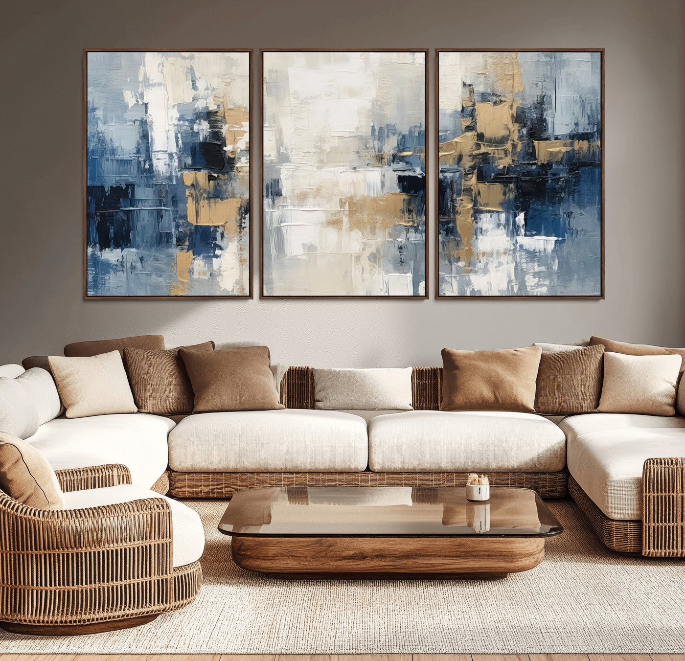 44344-MGV-CV-36X24-Abstract Blue and Gold Wall Art – Modern Hand Painted Canvas Print, Contemporary Textured Painting for Living Room, Bedroom or