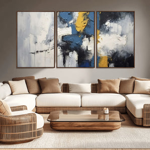 63850-MGV-CV-36X24-Abstract Blue and Yellow Wall Art – Modern Textured Canvas Painting, Bold Contemporary Artwork for Living Room, Bedroom or Office