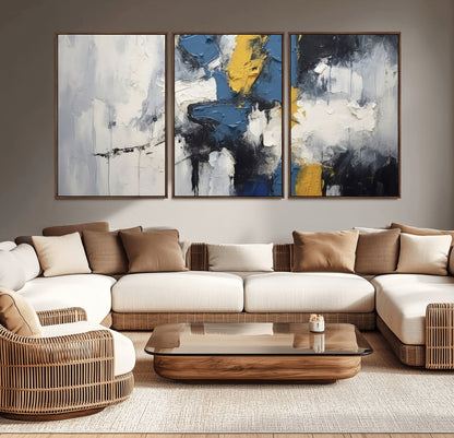 63850-MGV-CV-36X24-Abstract Blue and Yellow Wall Art – Modern Textured Canvas Painting, Bold Contemporary Artwork for Living Room, Bedroom or Office