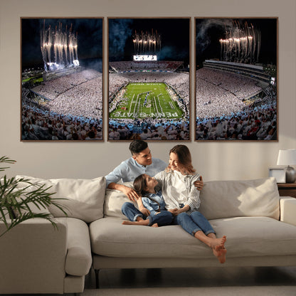 11391-MGV-FC-60X30-3P_Walnut-Penn State Stadium Wall Art – Panoramic White Out Football Game Canvas Print, College Sports Decor for Office, Man Cave, or Living
