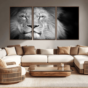 94453-MGV-CV-36X24-Lion Portrait Wall Art – Black and White King of the Jungle Canvas Print, Safari Wildlife Decor for Office, Bedroom, or Living