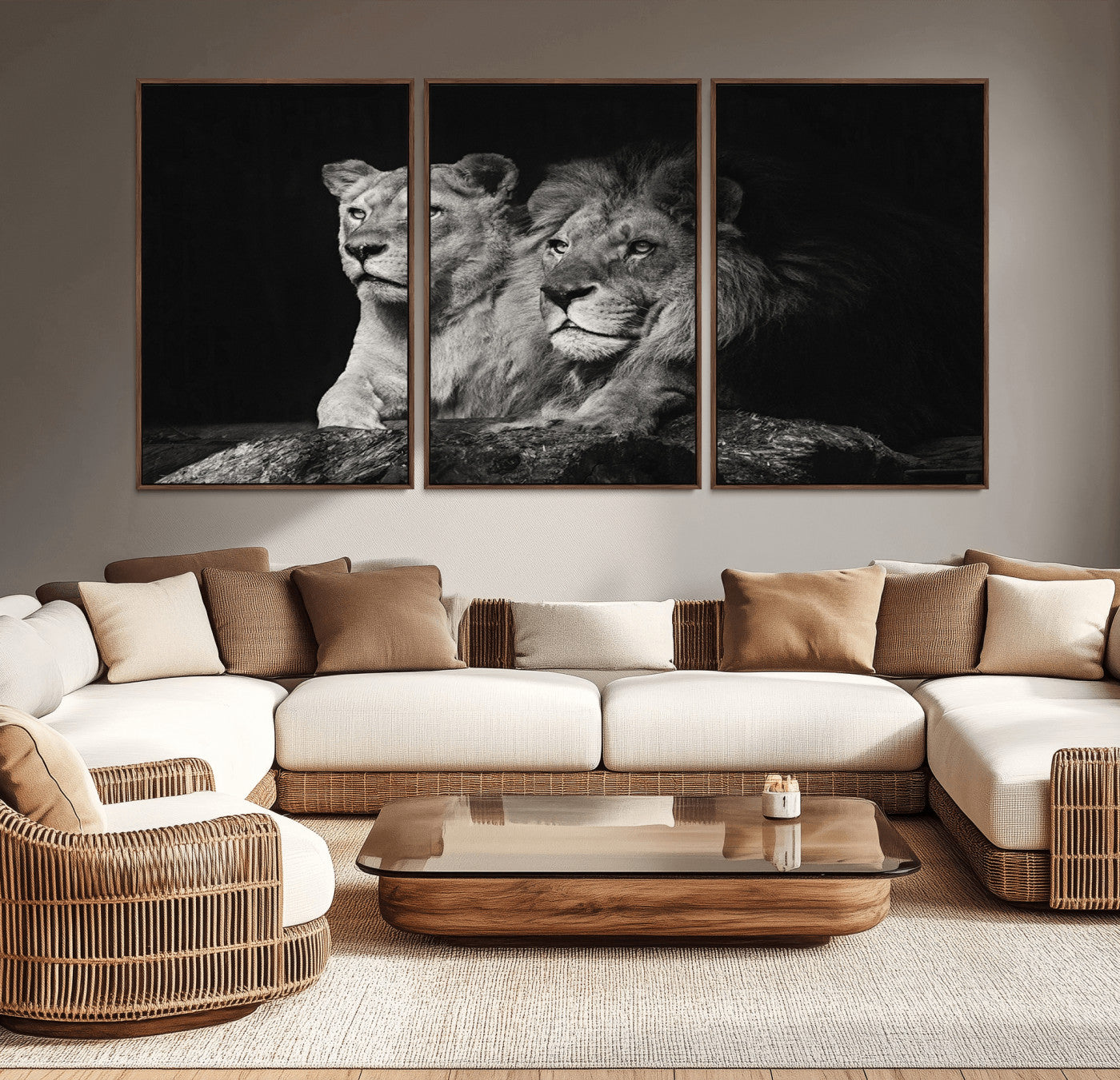 80013-MGV-CV-36X24-Lion and Lioness Wall Art – Black and White Wildlife Photography Canvas Print, African Safari Animal Decor for Office, Bedroom, or
