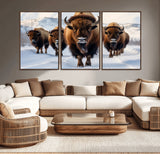 56701-MGV-CV-36X24-Bison Herd Wall Art – Buffalo Walking in Snowy Mountains Canvas Print, Rustic Wildlife Decor for Cabin, Lodge, or Living Room