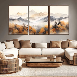 70049-MGV-CV-36X24-Autumn Mountain Forest Wall Art – Misty Landscape Canvas Print, Rustic Nature Inspired Decor for Living Room, Bedroom or Office