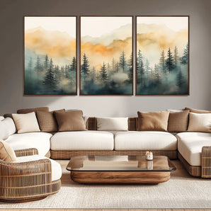 34155-MGV-CV-36X24-Misty Mountain Forest Wall Art – Watercolor Landscape Canvas Print, Nature Inspired Rustic Decor for Living Room, Bedroom or