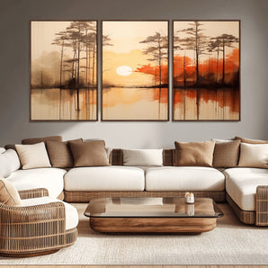 51083-MGV-CV-36X24-Sunset Lake Forest Wall Art – Serene Trees and Orange Sky Reflection Canvas Print, Tranquil Nature Decor for Living Room, Office