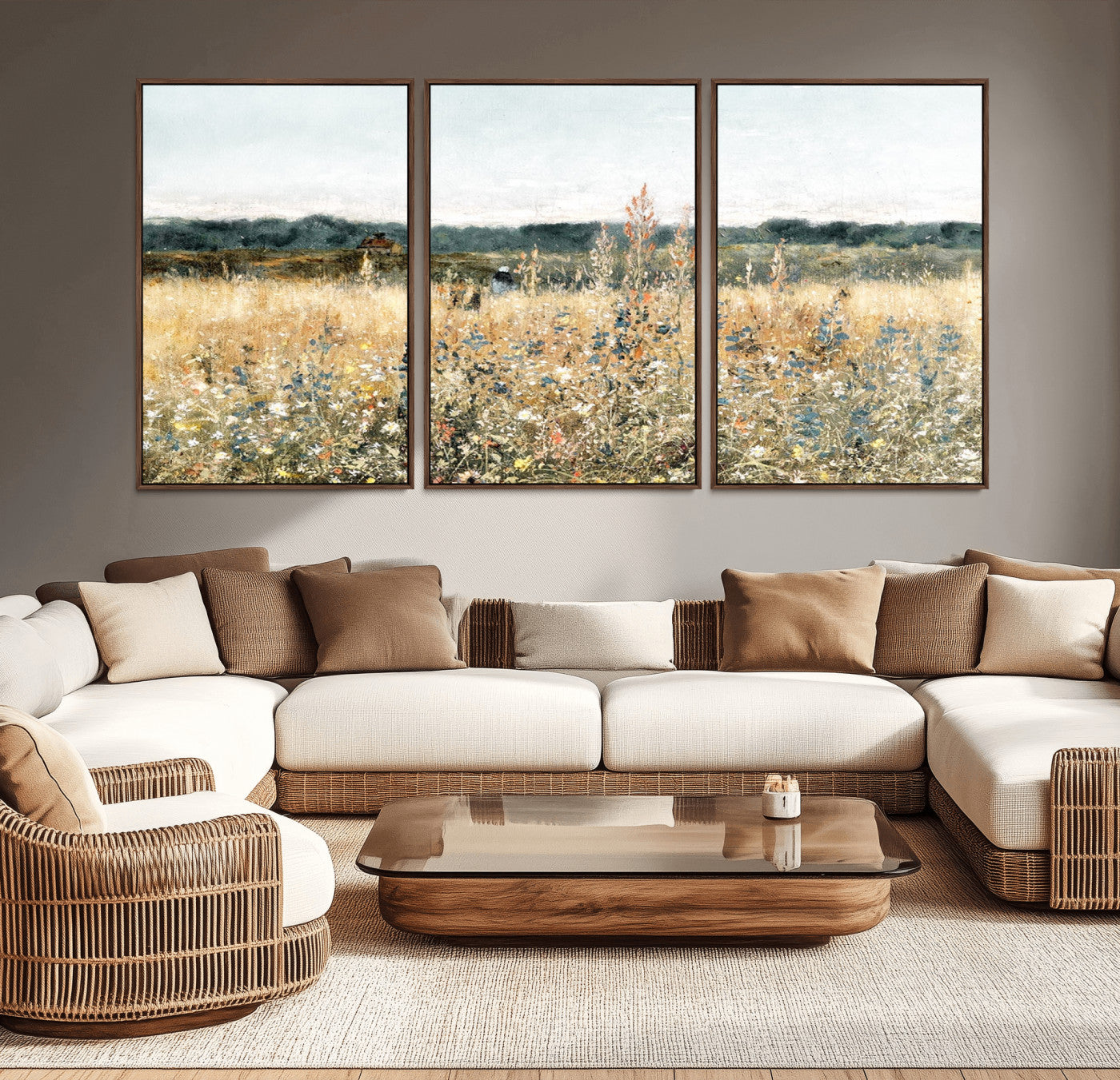 98941-MGV-CV-36X24-Wildflower Meadow Wall Art – Rustic Countryside Field Canvas Print and Vintage Nature Landscape Decor for Living Room, Bedroom or