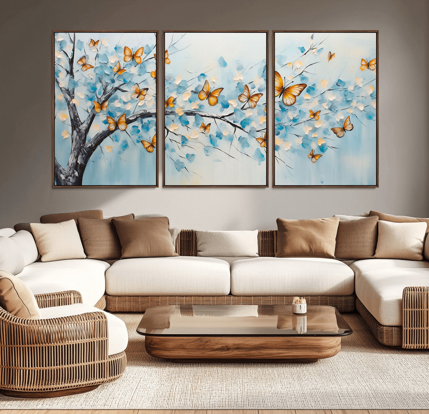 59455-MGV-CV-36X24-Butterfly Tree Branch Wall Art – Blue and Yellow Abstract Canvas Print, Modern Nature Artwork for Living Room, Bedroom or Office