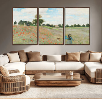 74890-MGV-CV-36X24-Monet Poppy Field Wall Art – Impressionist Landscape Canvas Print, Classic French Artwork for Living Room, Bedroom or Office Decor