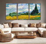 97252-MGV-CV-36X24-Wheat Field with Cypress – Van Gogh Wall Art, Impressionist Landscape Canvas Print, Rustic Home Decor for Living Room or Office