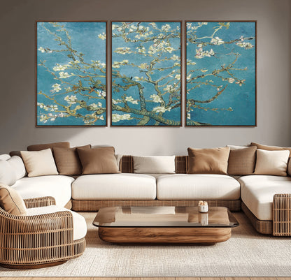 65607-MGV-CV-36X24-Almond Blossom Wall Art – Van Gogh Blue Floral Canvas Print, Elegant Impressionist Painting Decor for Living Room, Bedroom or