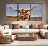 18594-MGV-CV-36X24-Texas Longhorn Bull Wall Art – Rustic Western Cattle Canvas Print, Country Farmhouse Decor for Living Room, Office or Cabin