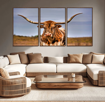 18594-MGV-CV-36X24-Texas Longhorn Bull Wall Art – Rustic Western Cattle Canvas Print, Country Farmhouse Decor for Living Room, Office or Cabin