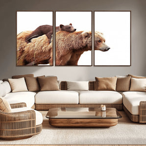 76943-MGV-CV-36X24-Mom Bear Wall Art Canvas Print, Framed Bear Photography Art Picture Print, Rustic Bear and Cub Perfect Rustic Farmhouse Decor