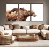 76943-MGV-CV-36X24-Mom Bear Wall Art Canvas Print, Framed Bear Photography Art Picture Print, Rustic Bear and Cub Perfect Rustic Farmhouse Decor