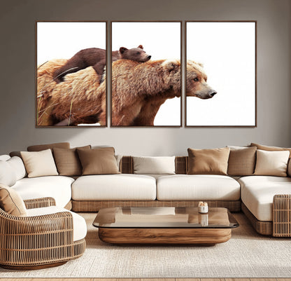 76943-MGV-CV-36X24-Mom Bear Wall Art Canvas Print, Framed Bear Photography Art Picture Print, Rustic Bear and Cub Perfect Rustic Farmhouse Decor