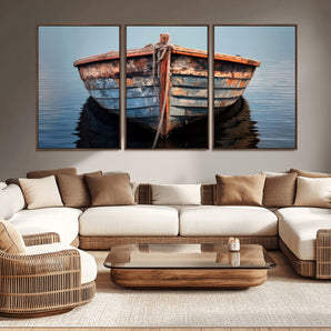 39011-MGV-CV-36X24-Rustic Boat Wall Art – Vintage Wooden Rowboat Canvas Print, Nautical Lake Decor for Living Room, Office or Coastal Cottage