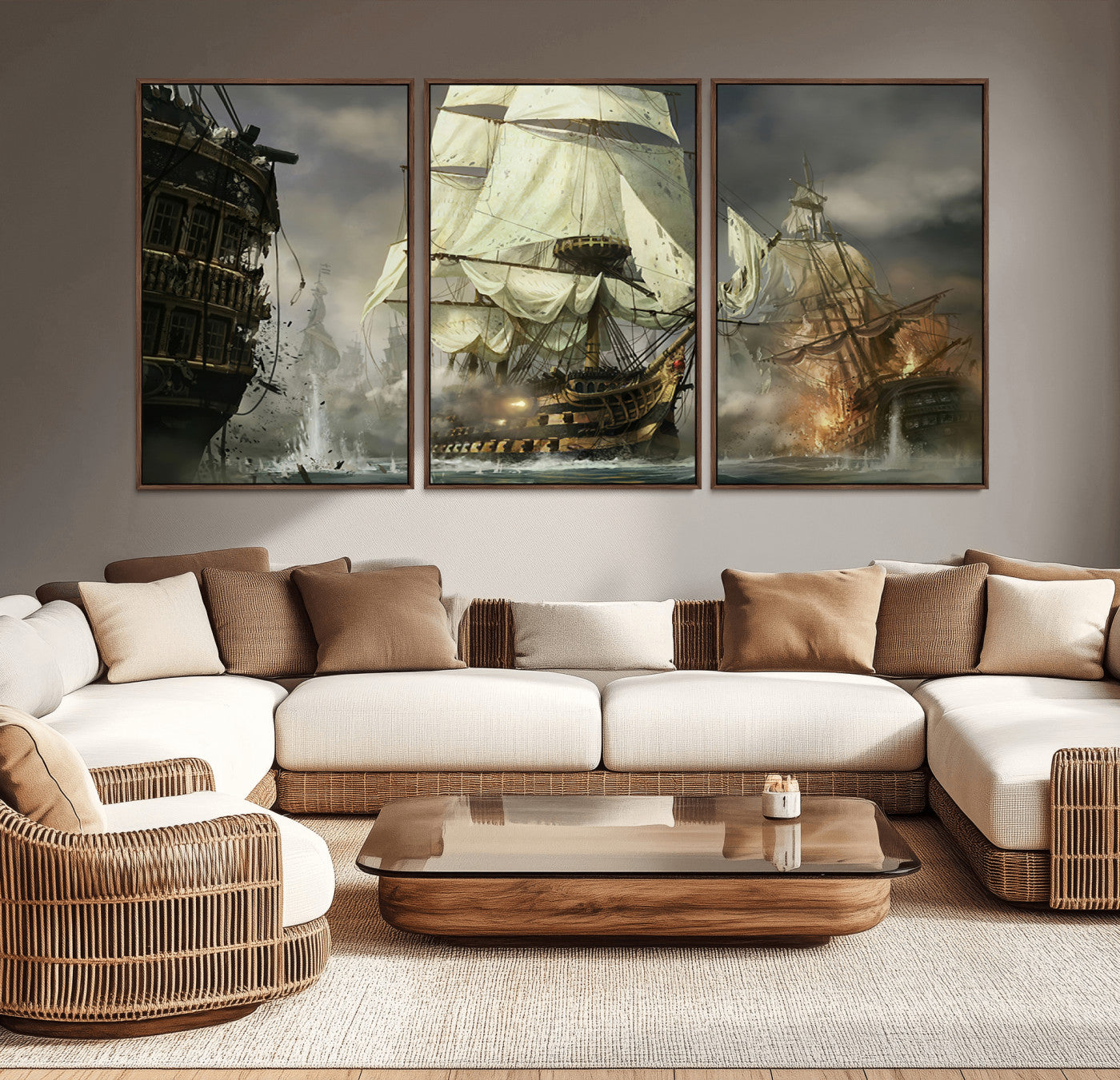 26512-MGV-CV-36X24-Naval Battle Wall Art – Dramatic Tall Ship Canvas Print, Historic Pirate Sailing War Scene, Nautical Decor for Office, Study or