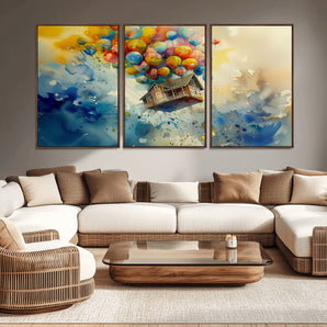 16295-MGV-CV-36X24-Flying House Wall Art – Colorful Balloon Canvas Print, Whimsical Fantasy Decor for Bedroom, Living Room or Office