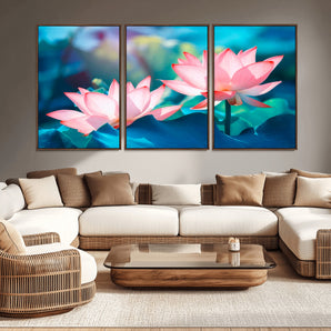 32559-MGV-CV-36X24-Lotus Flower Wall Art – Pink Water Lily Canvas Print, Tranquil Nature Decor for Living Room, Bedroom or Meditation Space