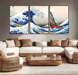 19450-MGV-CV-36X24-Great Wave Adventure Wall Art – Japanese Style Ocean Canvas Print, Fantasy Sailing Decor for Living Room, Bedroom or Office