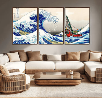 19450-MGV-CV-36X24-Great Wave Adventure Wall Art – Japanese Style Ocean Canvas Print, Fantasy Sailing Decor for Living Room, Bedroom or Office