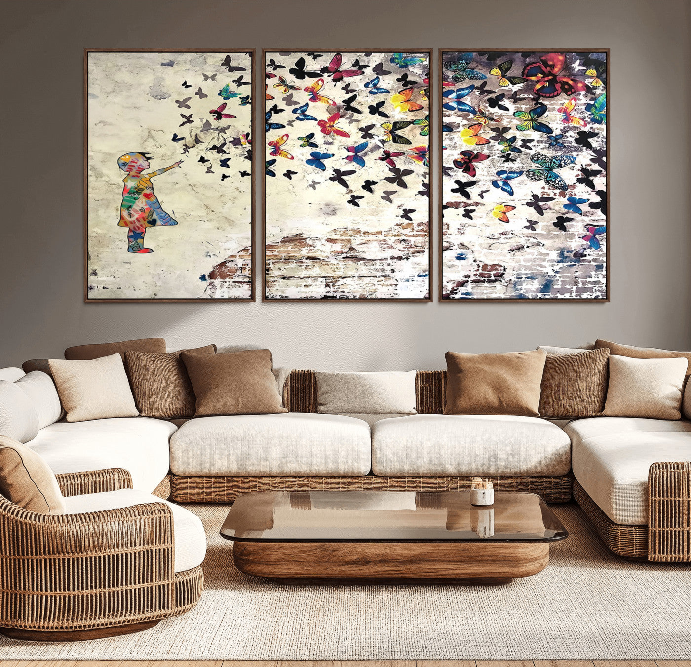 65208-MGV-CV-36X24-Colorful Butterfly Wall Art – Whimsical Street Style Canvas Print, Vibrant Urban Graffiti Decor for Living Room, Bedroom or Office